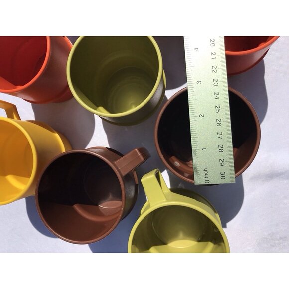 VTG Tupperware 1312 Stacking Coffee Cups Harvest MCM Orange Green Gold Brown Set - Picture 14 of 16